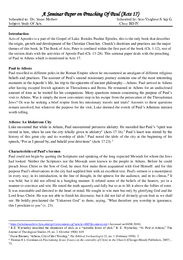 (DOC) A Seminar Paper on Preaching Of Paul- Acts 17