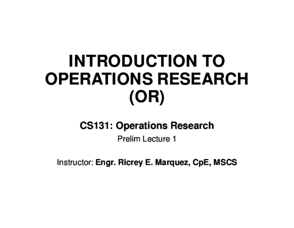 (PDF) INTRODUCTION TO OPERATIONS RESEARCH (OR