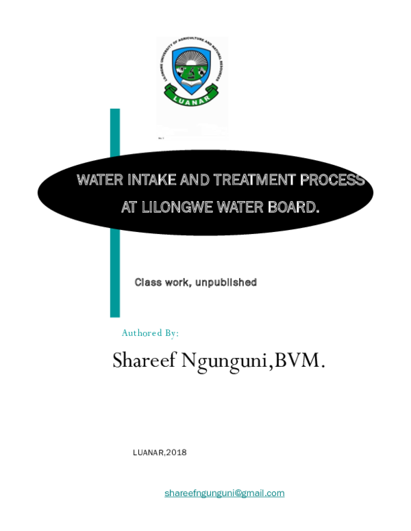 (PDF) WATER INTAKE AND TREATMENT PROCESS AT LILONGWE WATER BOARD