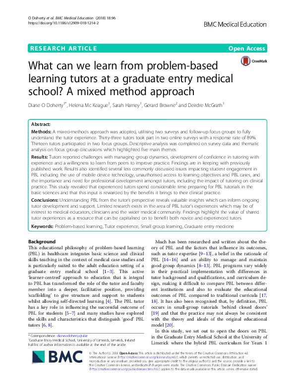 (PDF) What can we learn from problem-based learning tutors at a ...