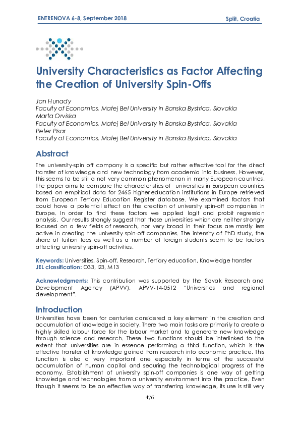 (PDF) University Characteristics as Factor Affecting the Creation of ...