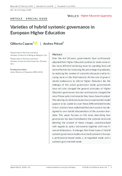 (PDF) Varieties of hybrid systemic governance in European Higher Education