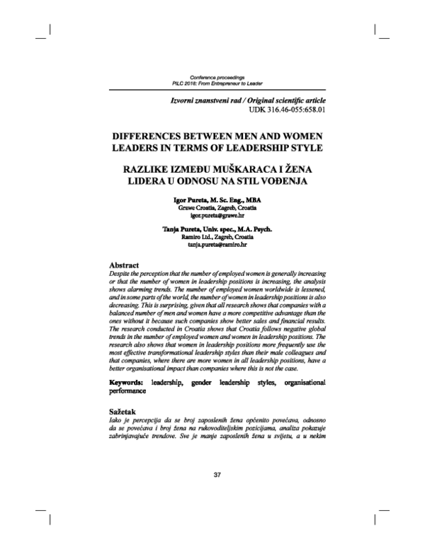 (PDF) Differences Between Men and Women Leaders in Terms of Leadership ...