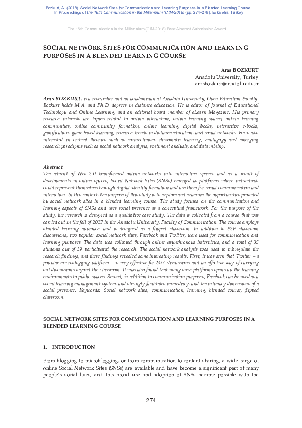 (PDF) Social Network Sites for Communication and Learning Purposes in a ...