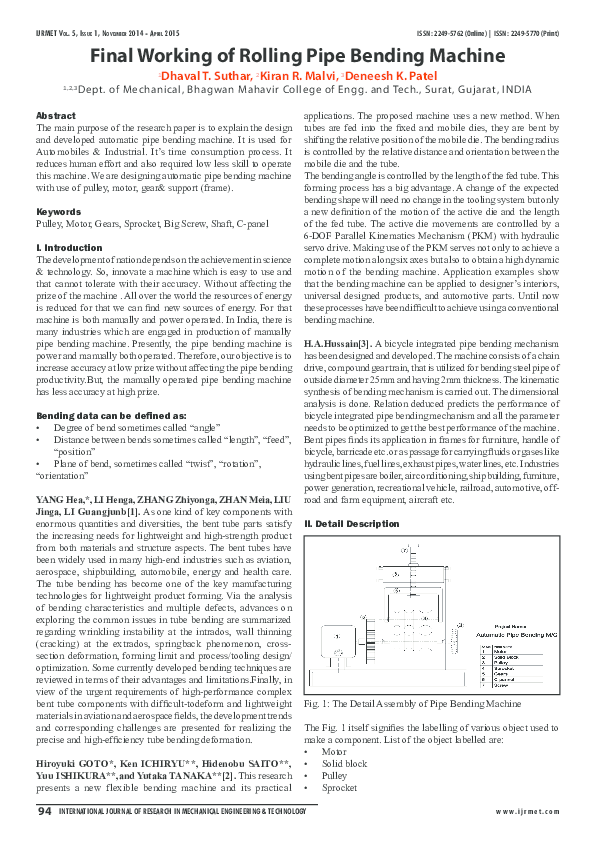 (PDF) Final Working of Rolling Pipe Bending Machine