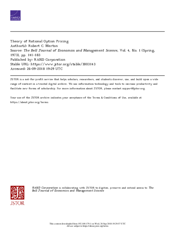 (PDF) Theory of rational option pricing