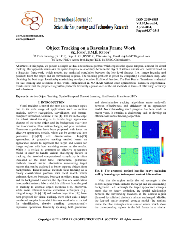 (PDF) Object Tracking on a Bayesian Frame Work