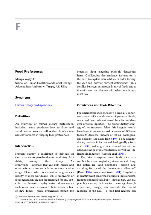 (PDF) Human Food Preferences