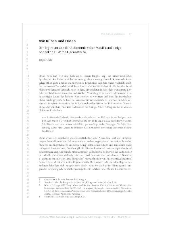 (PDF) Von Kuehen und Hasen. Der Tagtraum von der Autonomie »der« Musik ...