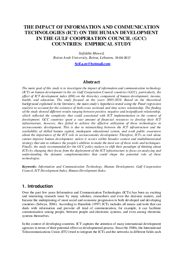 (PDF) THE IMPACT OF INFORMATION AND COMMUNICATION TECHNOLOGIES (ICT) ON ...