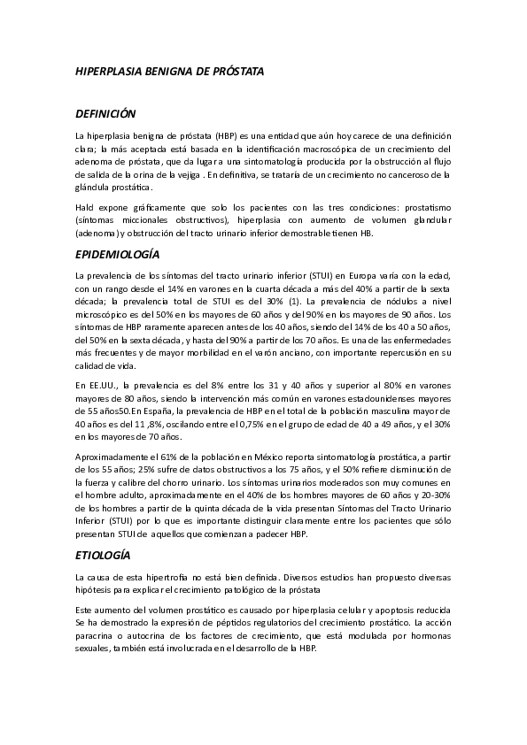 definición de hipertrofia de la glándula prostática