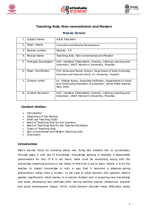 (PDF) Teaching Aids Nonconventional and Modern Dr. Shikha Kapur