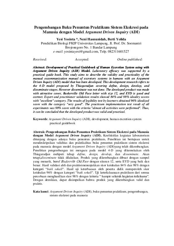 Pengembangan Buku Penuntun Praktikum Sistem Ekskresi pada Manusia