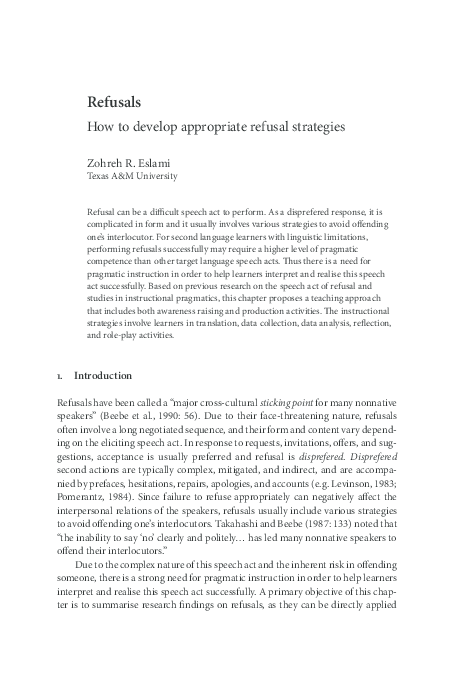 (PDF) Refusals: How to develop appropriate refusal strategies