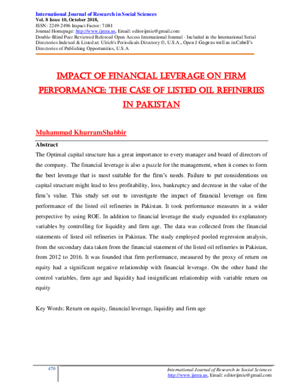 (PDF) Impact of financial leverage on firm performance: the case of ...