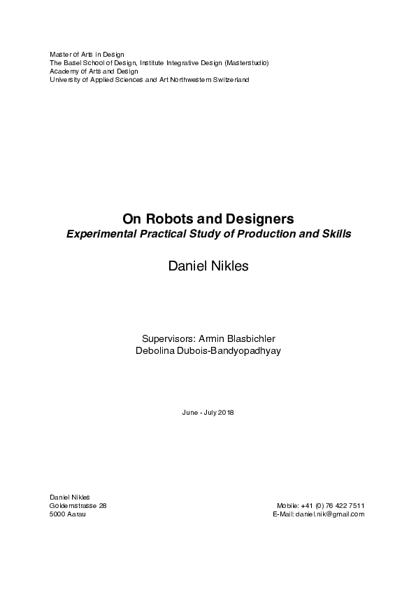 (PDF) On Robots and Designers – Experimental Practical Study of ...