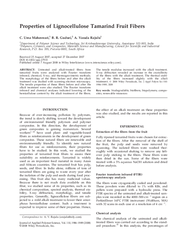 (PDF) Properties of lignocellulose tamarind fruit fibers A Varada