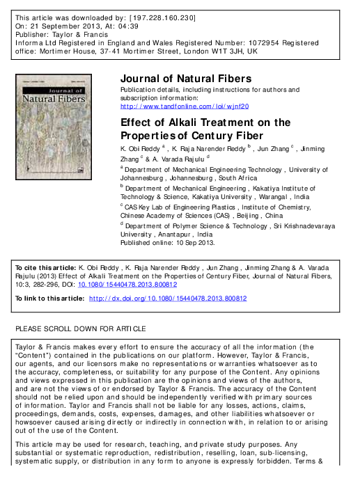 (PDF) Effect of Alkali Treatment on the Properties of Century Fiber A