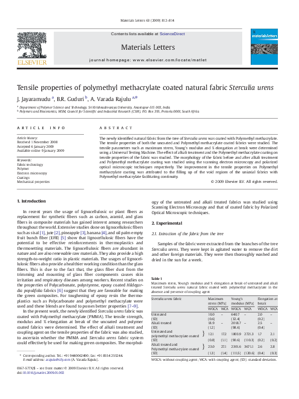 (PDF) Tensile properties of polymethyl methacrylate coated natural