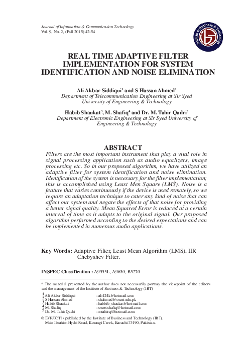 (PDF) REAL TIME ADAPTIVE FILTER IMPLEMENTATION FOR SYSTEM ...