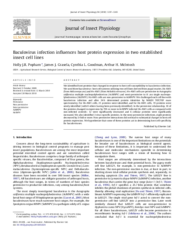 (PDF) Baculovirus infection influences host protein expression in two ...