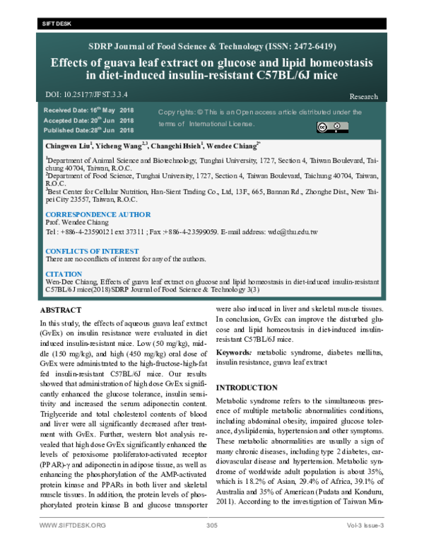 (PDF) Effects of guava leaf extract on glucose and lipid homeostasis in ...