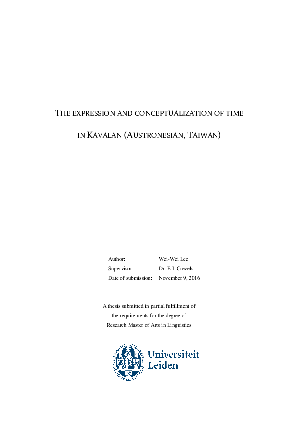 Pdf The Expression And Conceptualization Of Time In Kavalan Austronesian Taiwan Wei Wei Lee Academia Edu