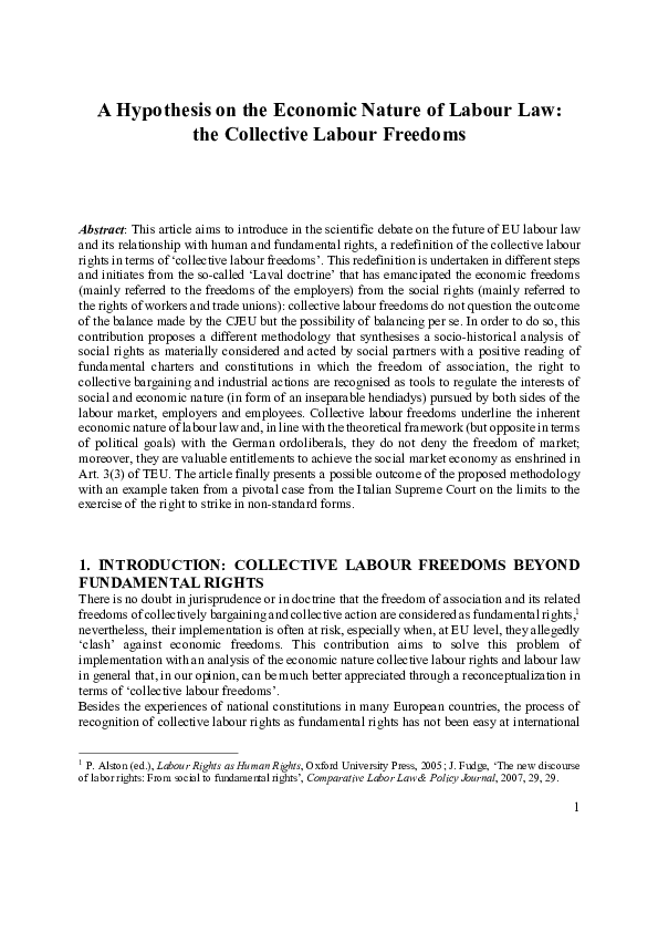 (PDF) A hypothesis on the economic nature of labour law The collective labour freedoms (version