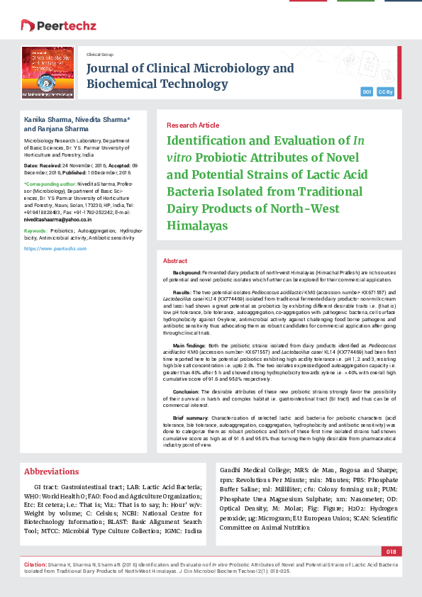 (PDF) Identification and Evaluation of in vitro Probiotic Attributes of ...
