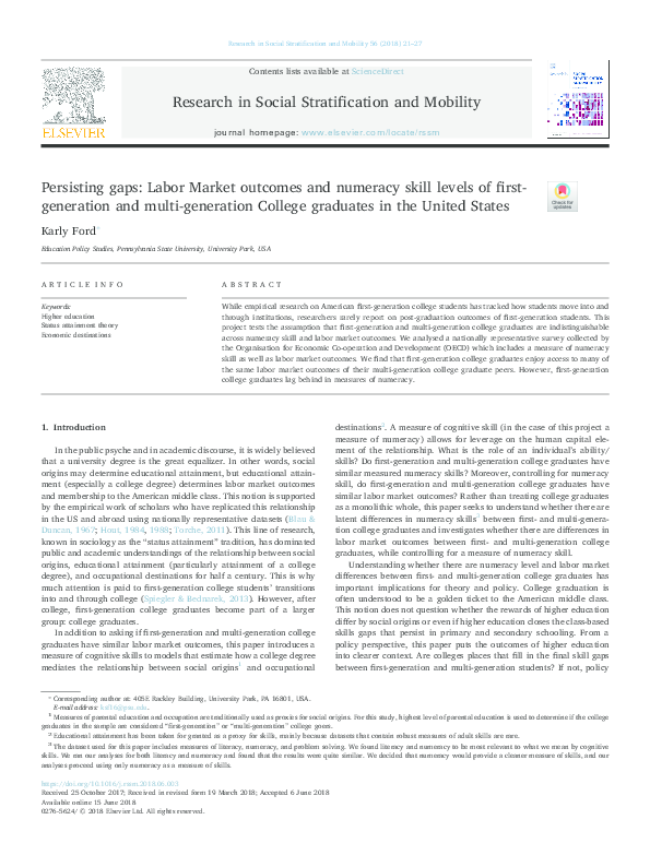 (PDF) Persisting Gaps: Labor Market Outcomes and Numeracy Skill Levels ...