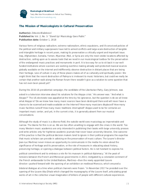 (PDF) The mission of musicologists in cultural preservation