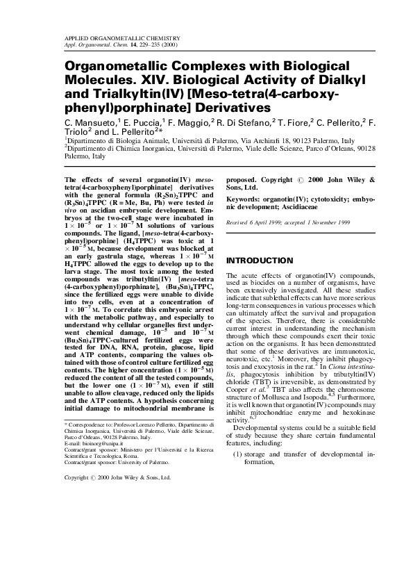 (PDF) Organometallic complexes with biological molecules. XV. Effects