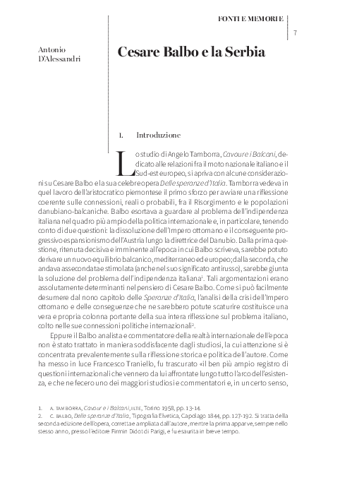 (PDF) Cesare Balbo e la Serbia