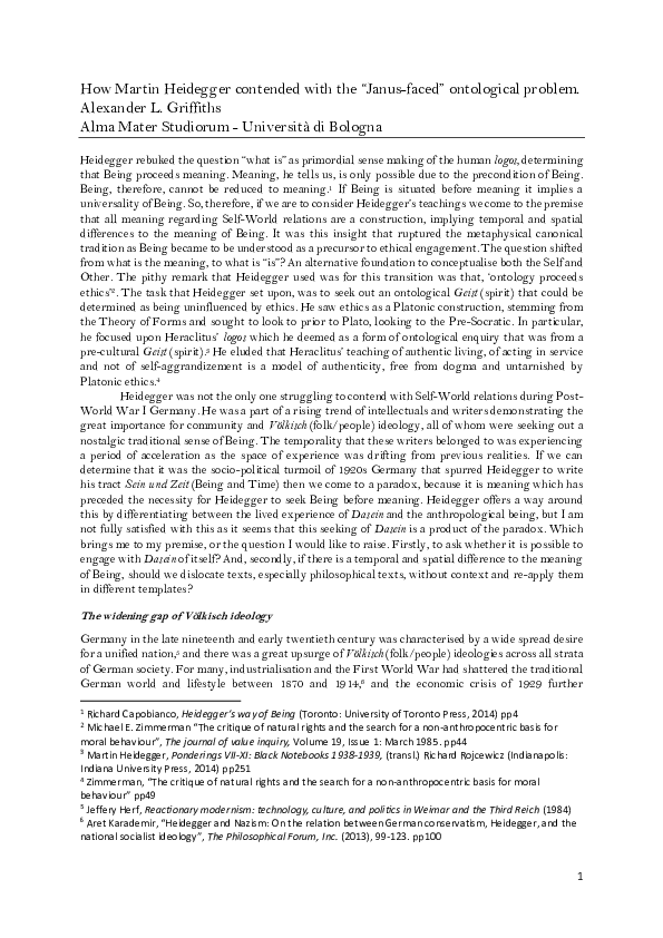(PDF) How Martin Heidegger contended with the “Janus-faced” ontological ...