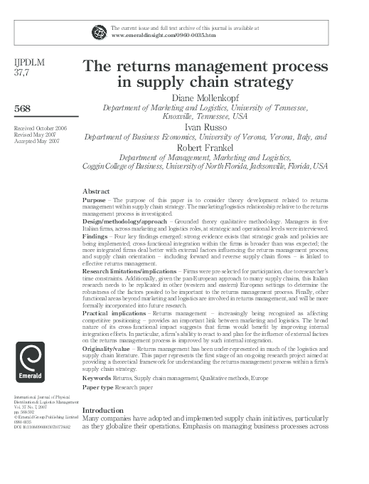 (PDF) The returns management process in supply chain strategy