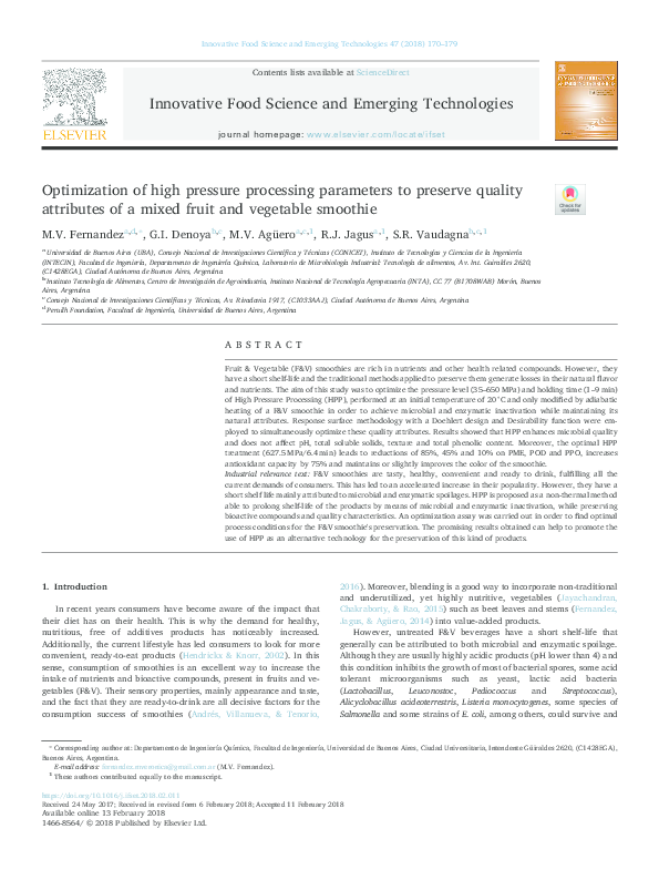 (PDF) Innovative Food Science and Emerging Technologies Optimization of ...