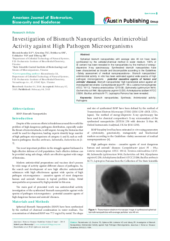(PDF) Investigation of Bismuth Nanoparticles Antimicrobial Activity ...