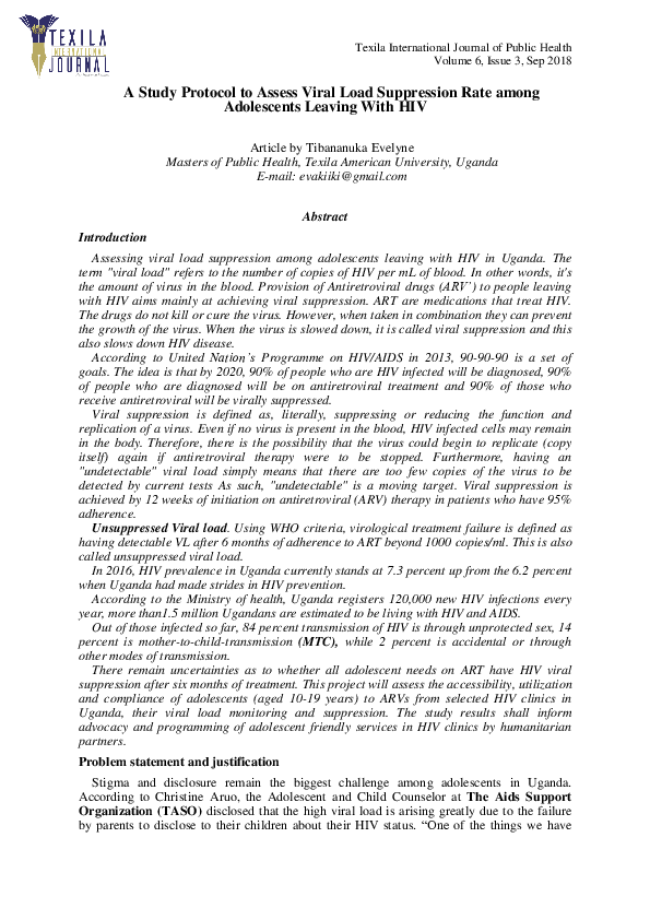 (DOC) A Study Protocol to Assess Viral Load Suppression Rate among ...