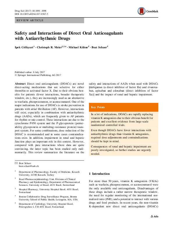 (PDF) Safety and Interactions of Direct Oral Anticoagulants with ...