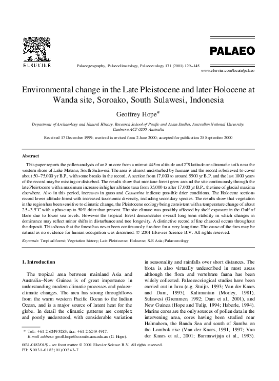 (PDF) Environmental change in the Late Pleistocene and later Holocene ...