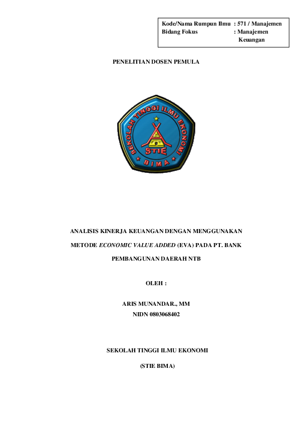 Doc Analisis Kinerja Keuangan Dengan Menggunakan Metode Economic Value Added Eva Pada Pt Bank Pembangunan Daerah Ntb Aris Munandar Academia Edu