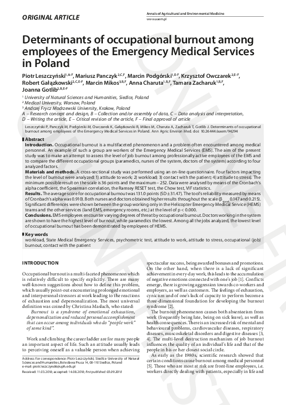 (PDF) Determinants of occupational burnout among employees of the ...