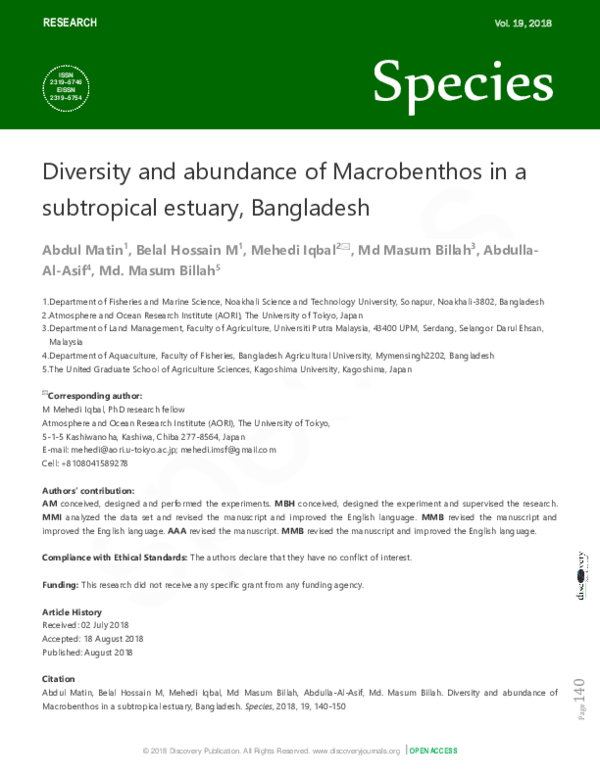 (PDF) Diversity and abundance of Macrobenthos in a subtropical estuary ...