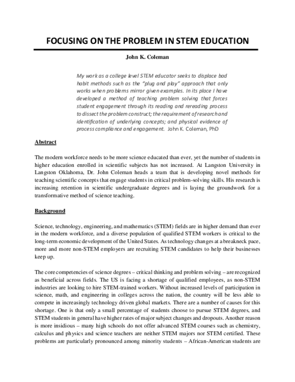 (PDF) FOCUSING ON THE PROBLEM IN STEM EDUCATION