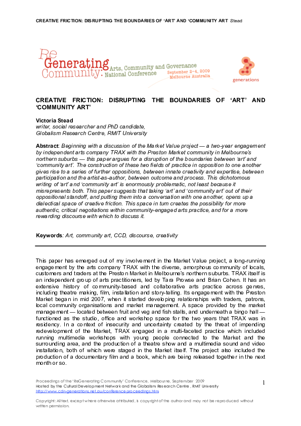 (PDF) CREATIVE FRICTION: DISRUPTING THE BOUNDARIES OF 'ART'AND ...