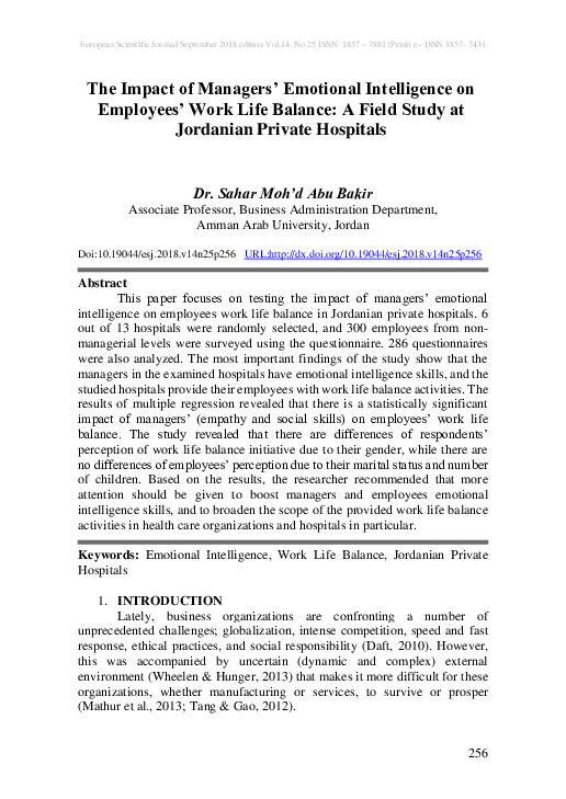 (PDF) The Impact of Managers' Emotional Intelligence on Employees' Work ...