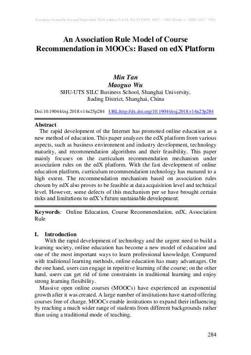 (PDF) An Association Rule Model of Course Recommendation in MOOCs ...
