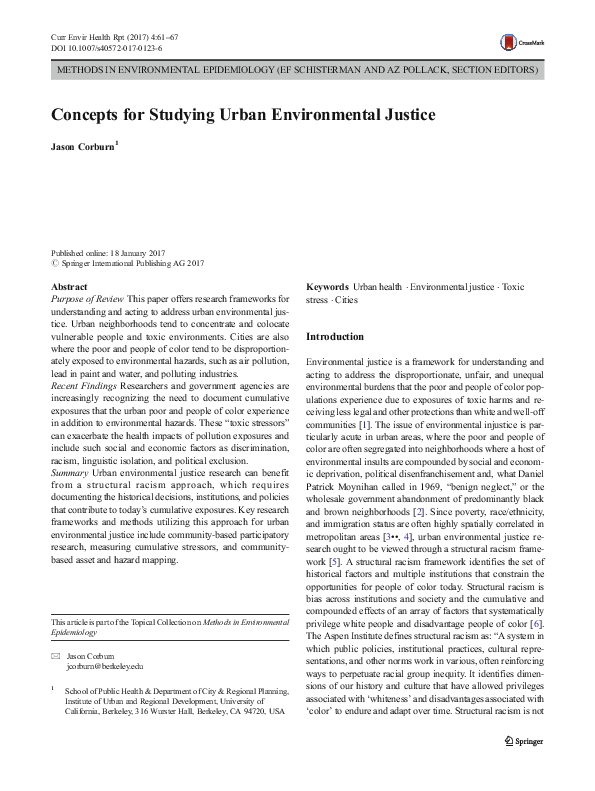 (PDF) Concepts for Studying Urban Environmental Justice
