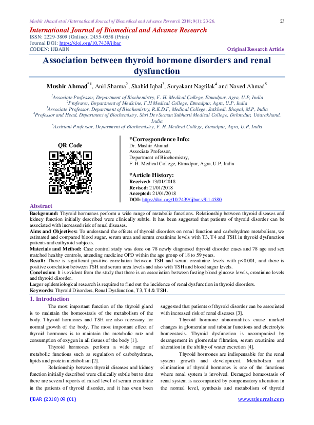 (PDF) Association between thyroid hormone disorders and renal dysfunction