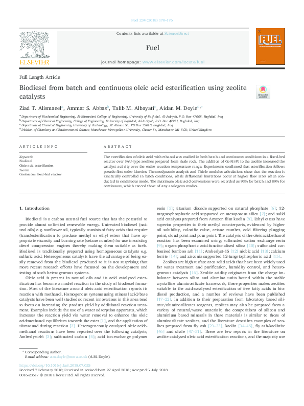 (PDF) Biodiesel from batch and continuous oleic acid esterification ...